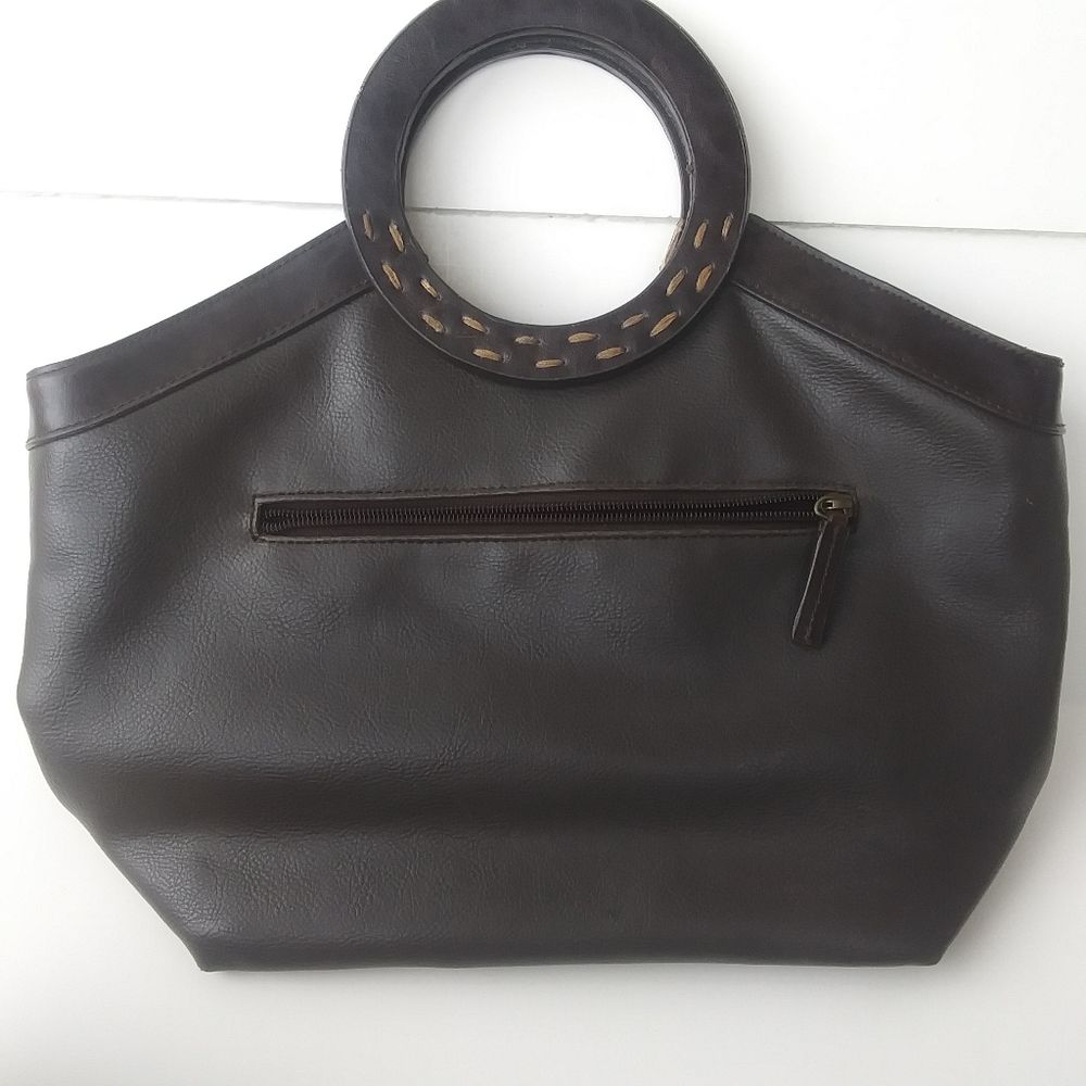 Vintage Liz Claiborne Crazy Horse  Round Handle Faux Leather Bag, Dark Brown - Picture 2 of 15